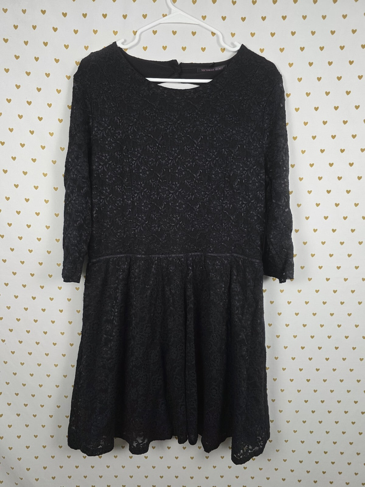 Victoria's Secret Black Floral Lace Open Back Fit & Flare Dress XL Stretch