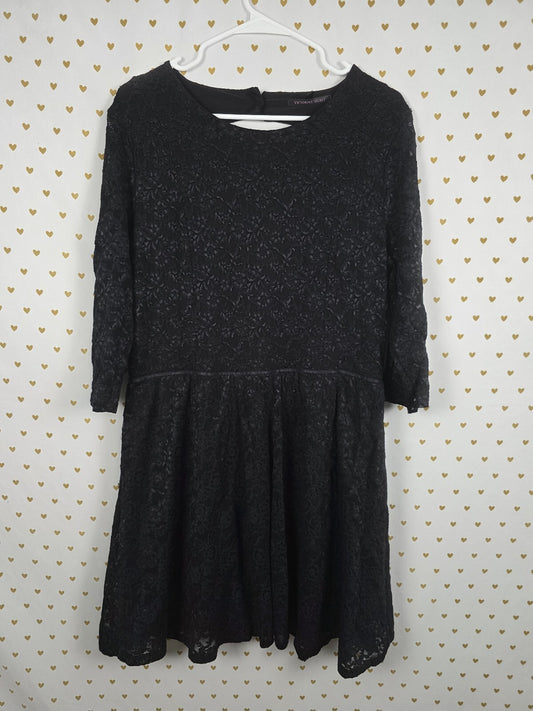 Victoria's Secret Black Floral Lace Open Back Fit & Flare Dress XL Stretch