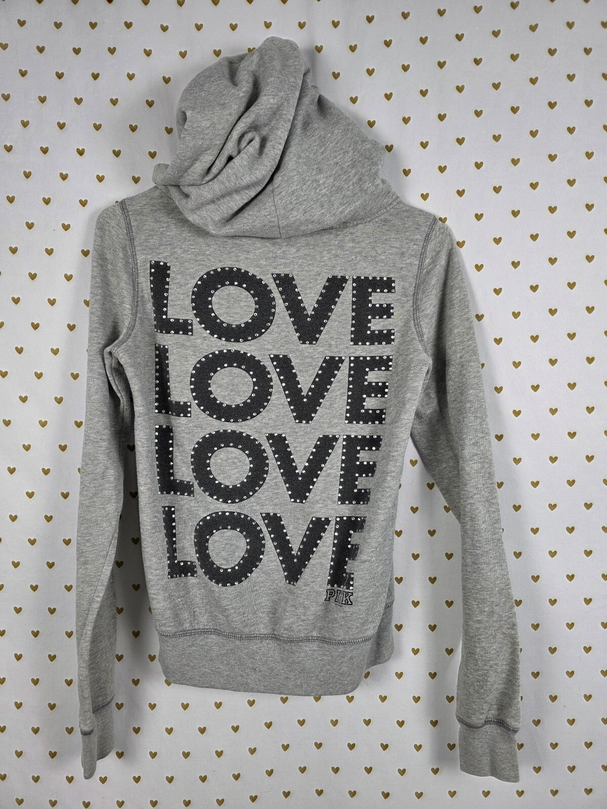 Victorias Secret Pink Vintage Y2K Studded Logo Full Zip Grey hoodie jacket XS