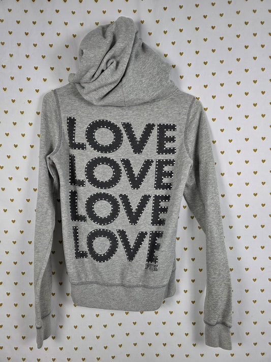 Victorias Secret Pink Vintage Y2K Studded Logo Full Zip Grey hoodie jacket XS