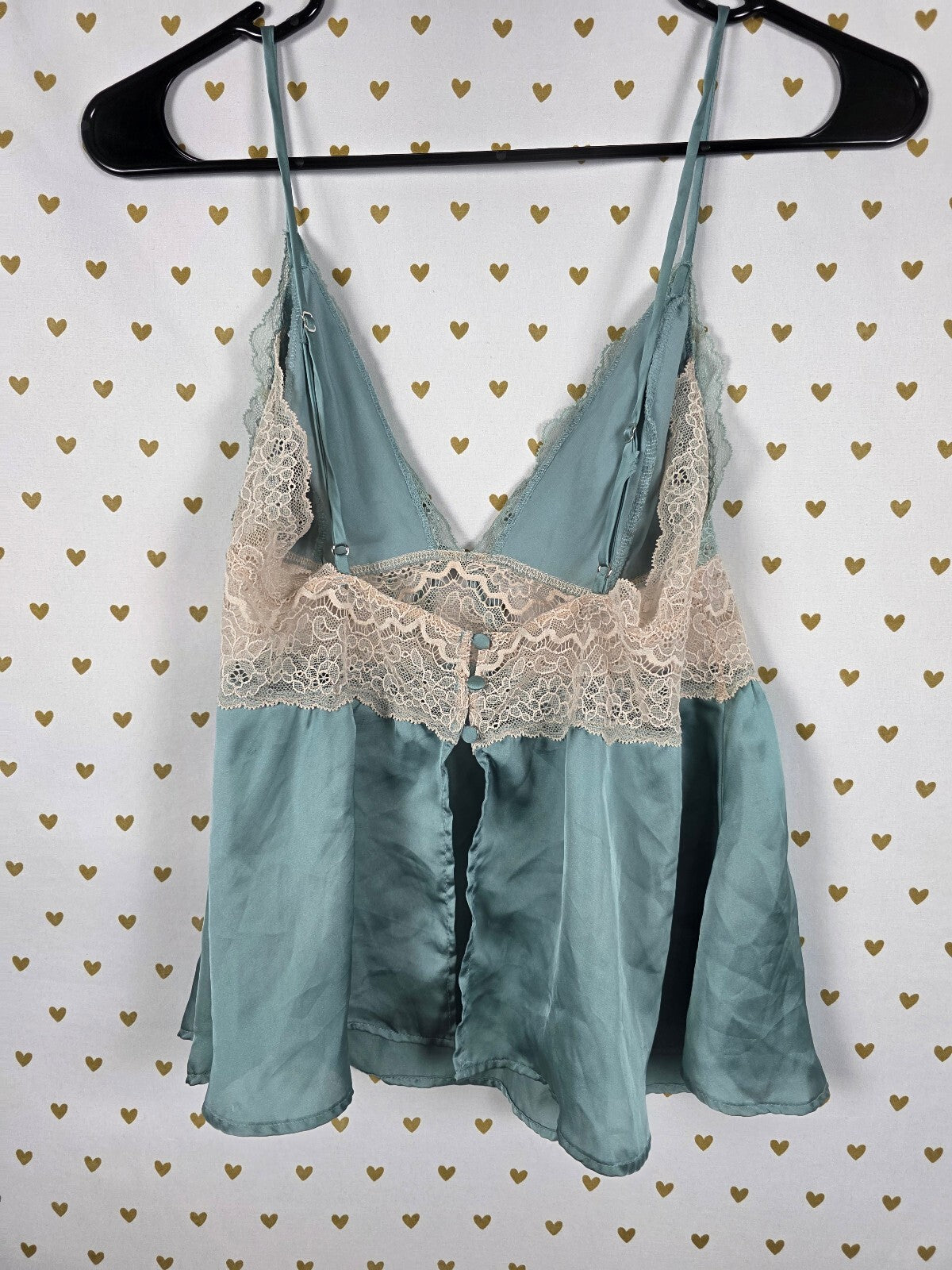 Victorias Secret Sexy Satin Lace Babydoll Tank Top Button Silky Medium