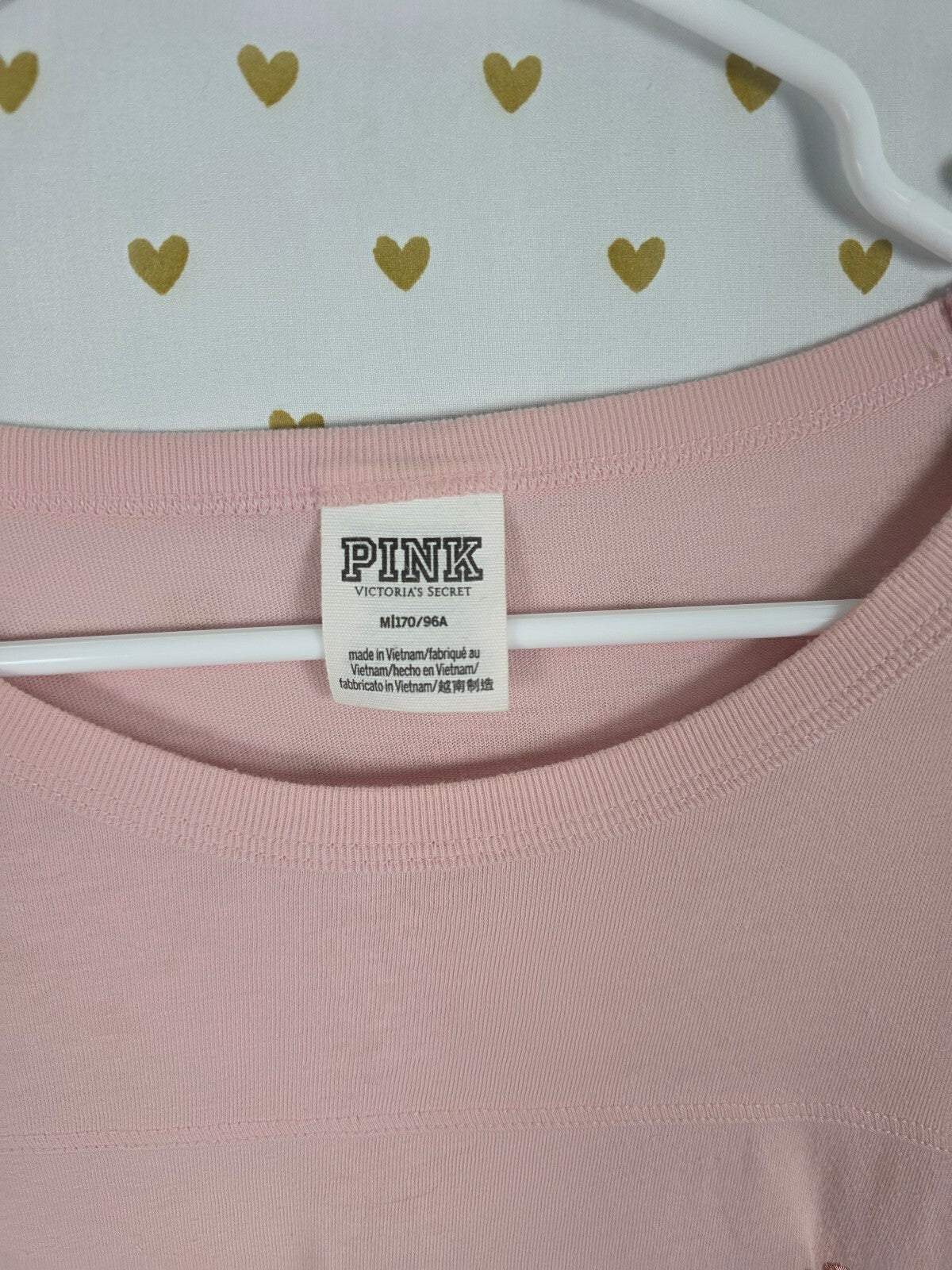 Victorias Secret PINK Bling Logo Sequined Quarter Sleeve Tee shirt Medium Oversz