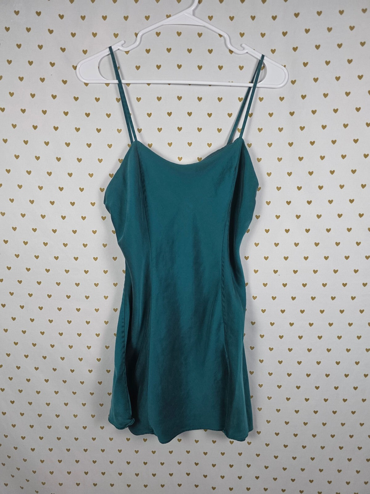 Victorias Secret Vintage Heart Label 100% Silk Green Slip Dress Y2k