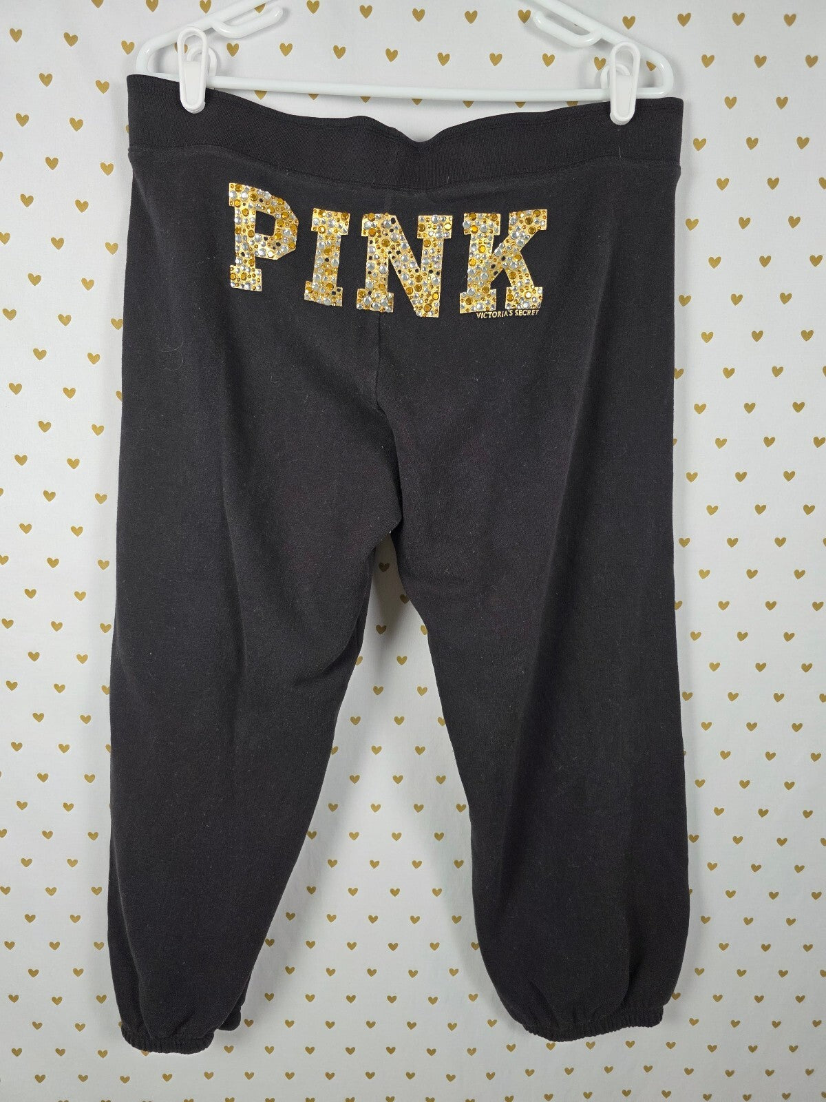 Victorias Secret PINK GOLD BLING PEACE Joggers Sweatpants Sweats Y2k Vintage L