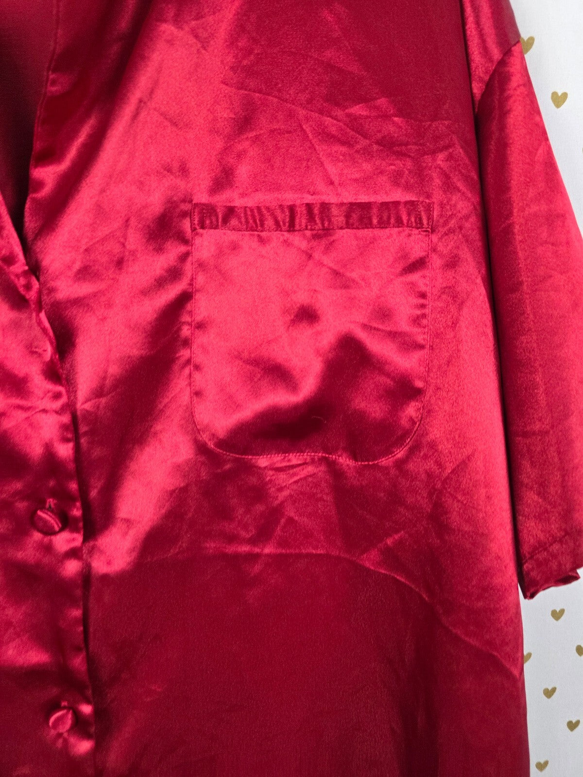 Victorias Secret Heart Label vintage red Button Down Sleep Shirt Nightgown LARGE
