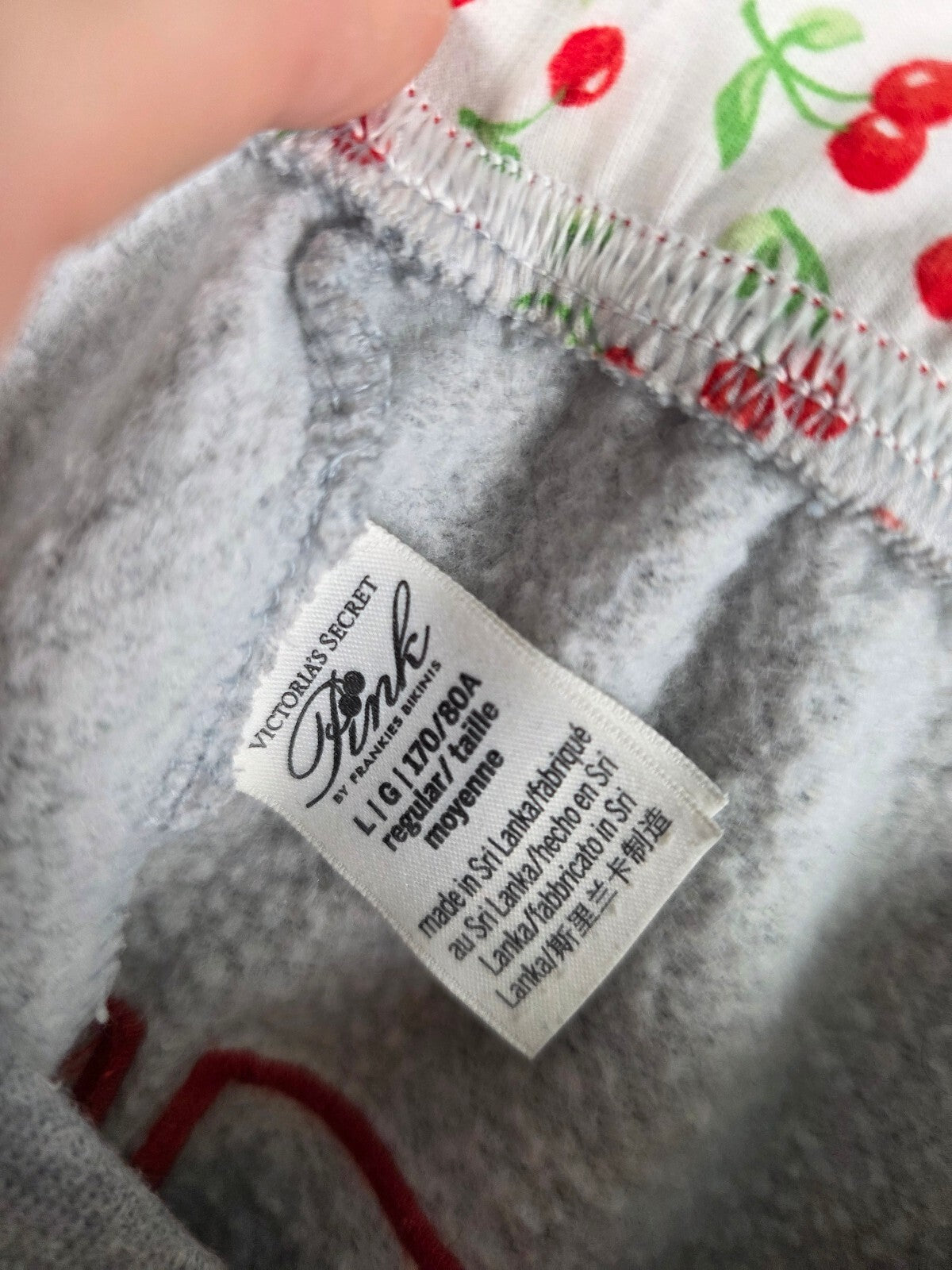 Frankies Bikinis x PINK Cherry Logo Sweatpants Gray Fleece Lounge Pants L