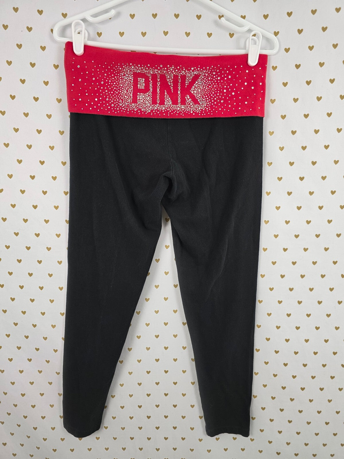Victorias Secret PINK Bling Logo Foldover Vintage Studded Yoga Pants Ankle Med