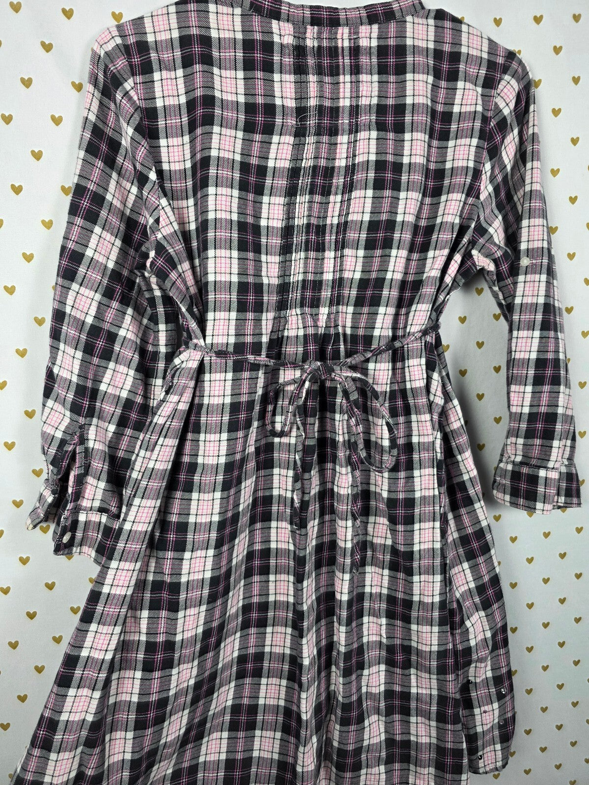 Victoria's Secret PINK Plaid Flannel Shirt Dress Rhinestone Hem Tie Waist M
