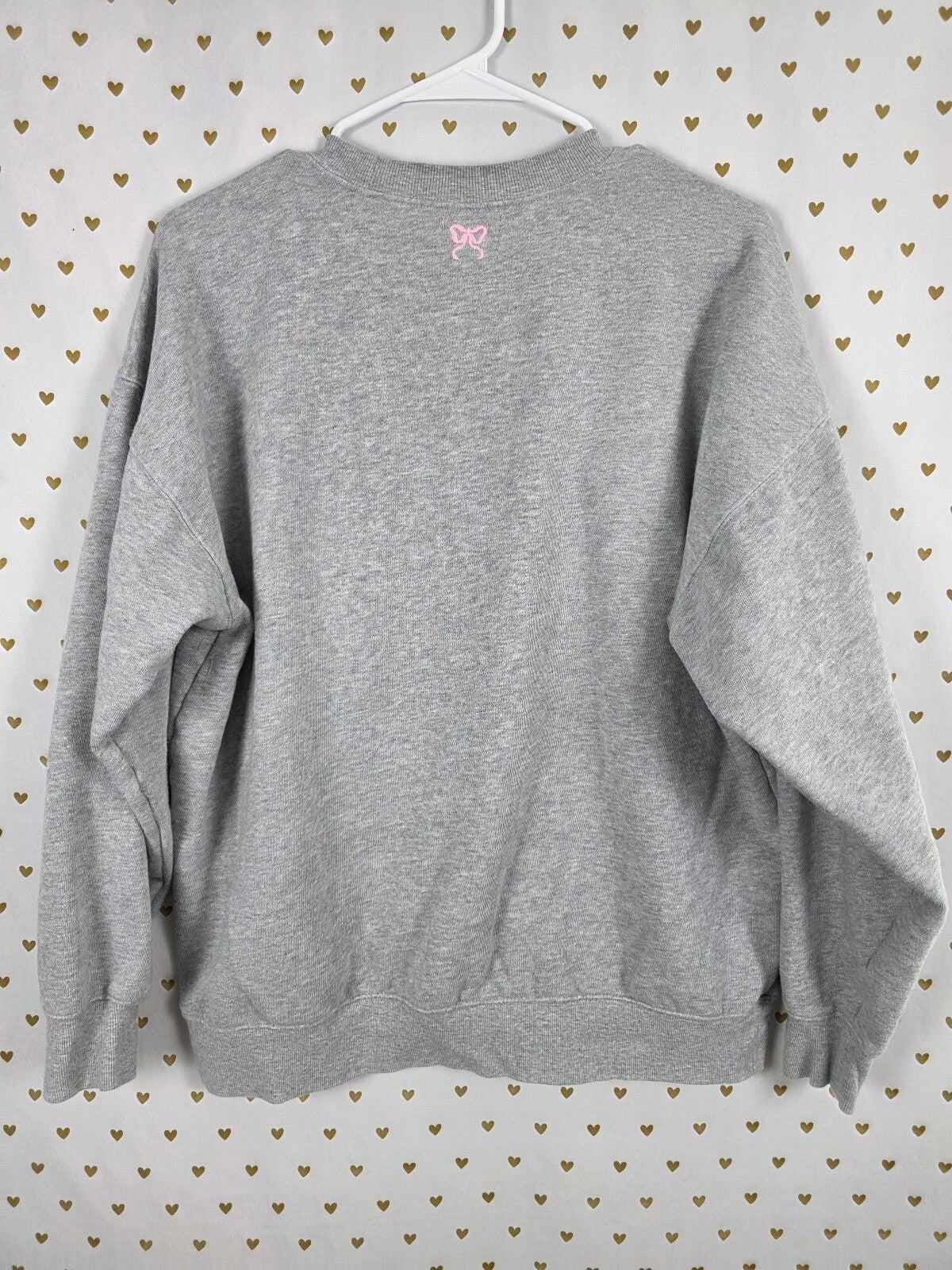 PINK x LoveShackFancy Oversized Crew Sweatshirt Large Gray Logo Bow Limited