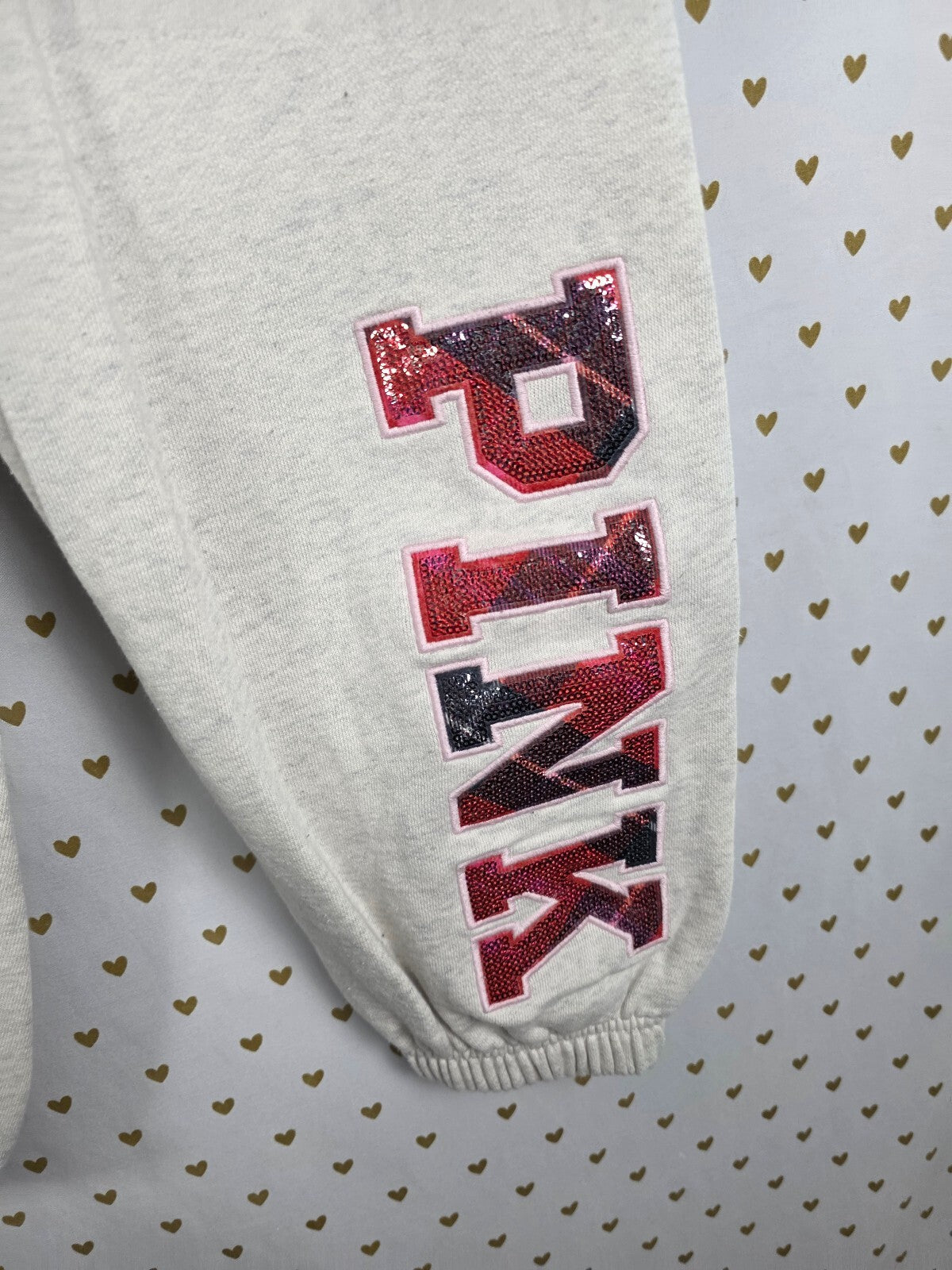 Victoria's Secret PINK x LoveShackFancy Dog Hoodie Jogger Set M Plaid BLING