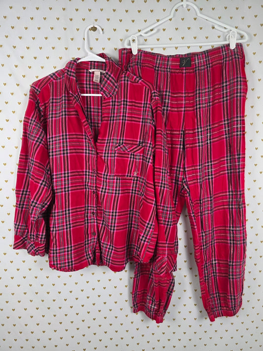 Victorias Secret Red Plaid Pajama Set 2pc Shirt Pants Bottoms PJ XL