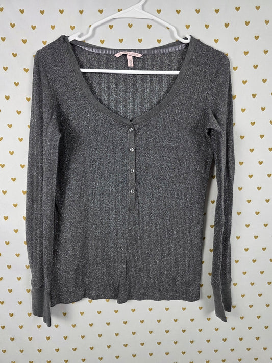 Victorias Secret Grey Shimmer HENLEY Long sleeve Small Shirt