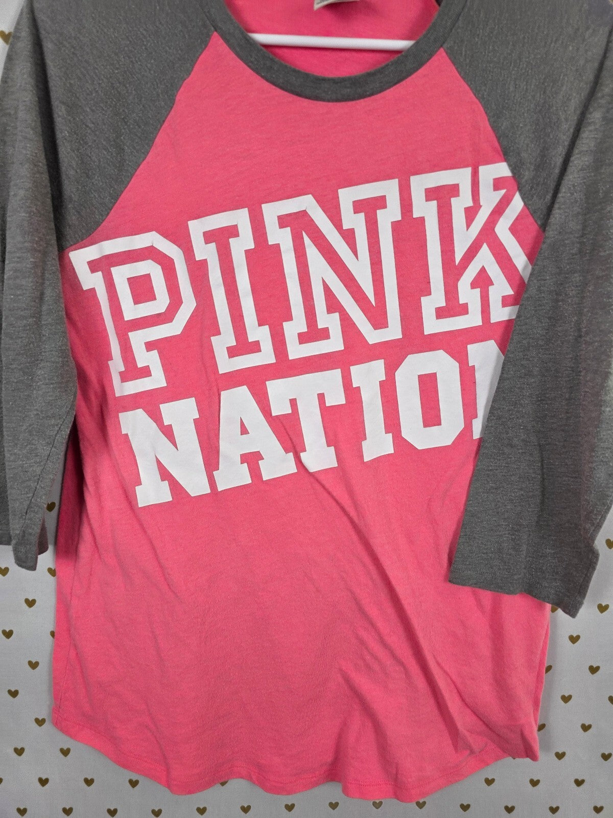 Victorias Secret PINK Nation Raglan Quarter Sleeve Logo Tee shirt small