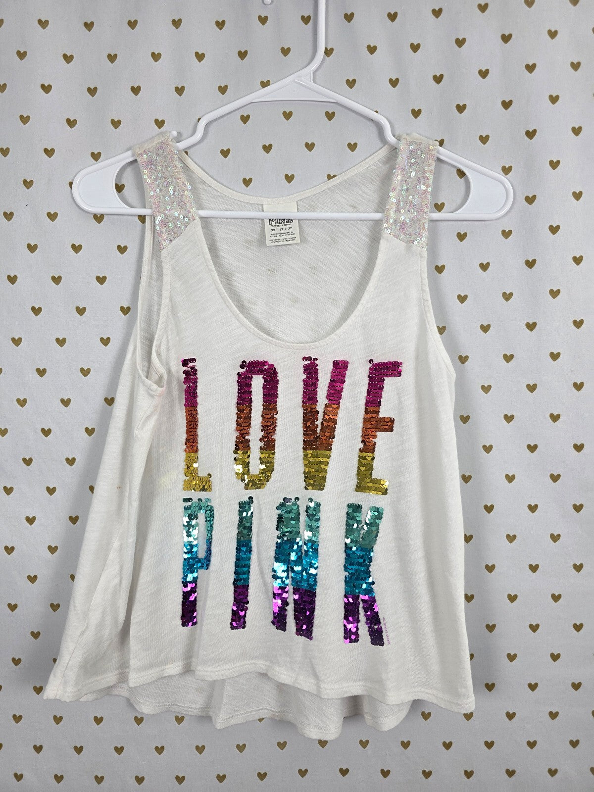 Victorias Secret PINK Rainbow Bling Sequined Tank Top Love Y2k XS