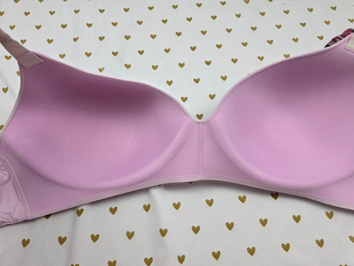 Victorias Secret Purple Logo Strap Wireless No Wire Bra T Shirt 36DDD 36F