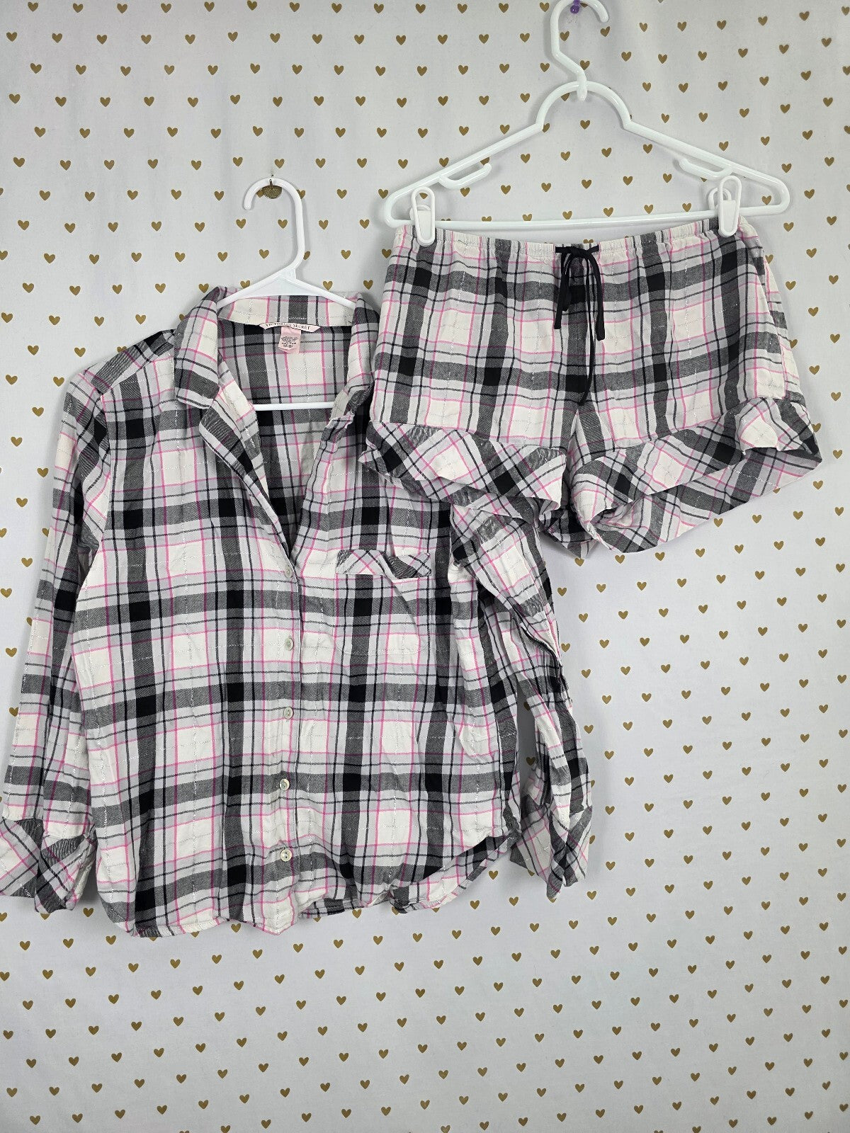 Victorias Secret Plaid Sleep Set Shirt Shorts Pajama Top bottoms Small