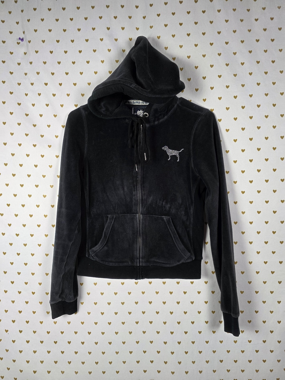 Victoria's Secret PINK Velour BLING Y2k Hoodie Give Get Love Zip Jacket Small