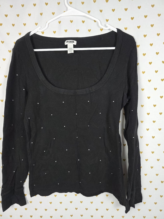 Victorias Secret PINK BLING Waffle Thermal Rhinestone Long Sleeve Shirt XL
