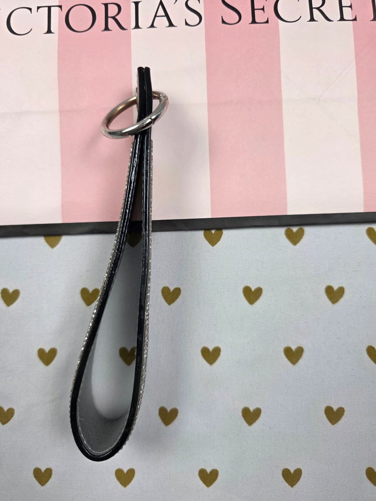 Victoria Secret BLING wristlet strap keychain Logo Studded Handle Rhinestone