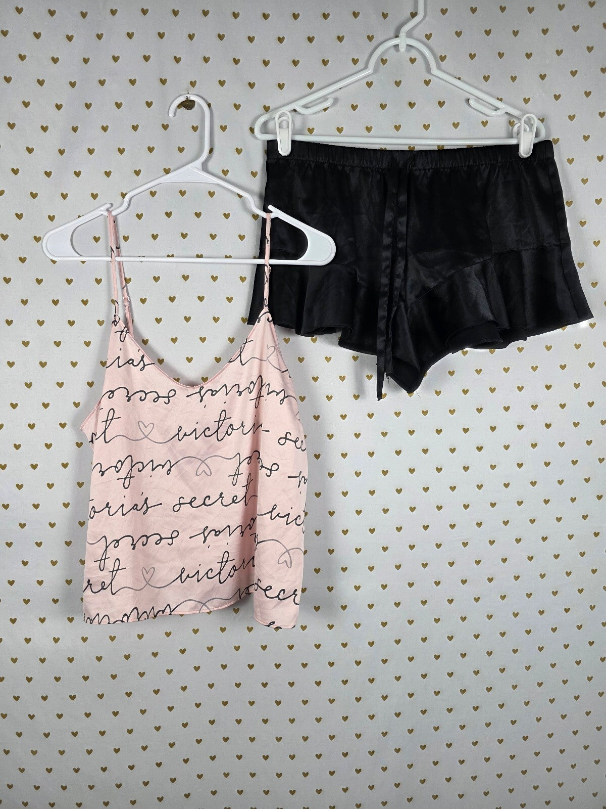 Victorias Secret Sleep SET 2pc Outfit Pajama Satin Tank Top Shorts Large