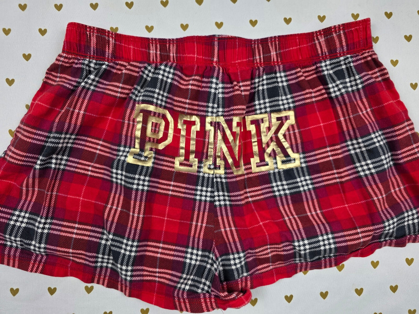 Victorias Secret PINK  Plaid Logo Butt Small Sleep Shorts Boxers Pajama Bottoms