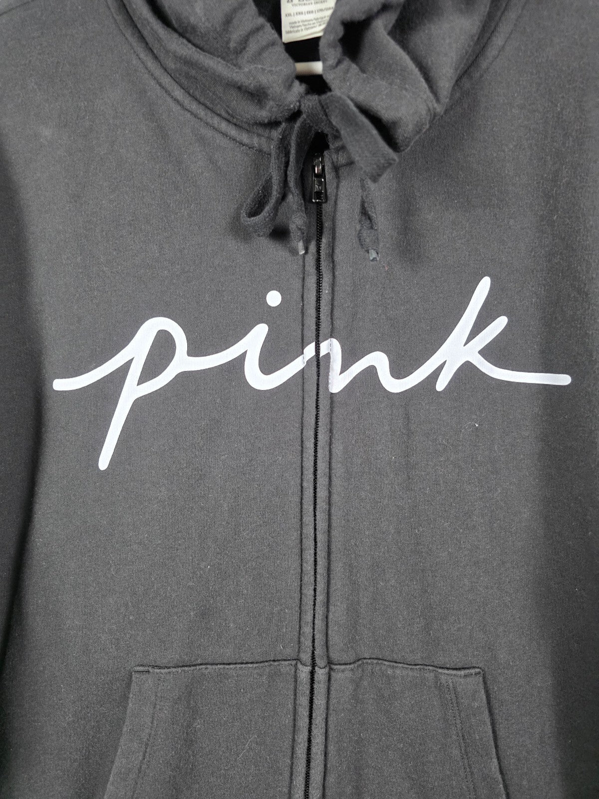 Victorias Secret Pink logo Full Zip Black Hoodie Jacket 2XL XXL