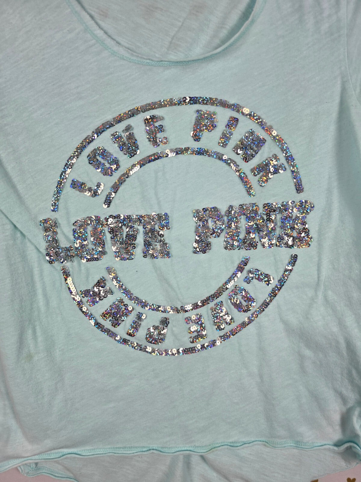 Victorias Secret PINK Blue Bling Sequined Tee shirt XS