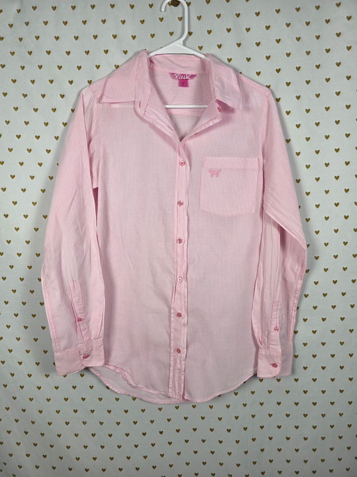 Vintage 2004 Victoria's Secret PINK Sleep Shirt XS Striped Dog Logo Y2K