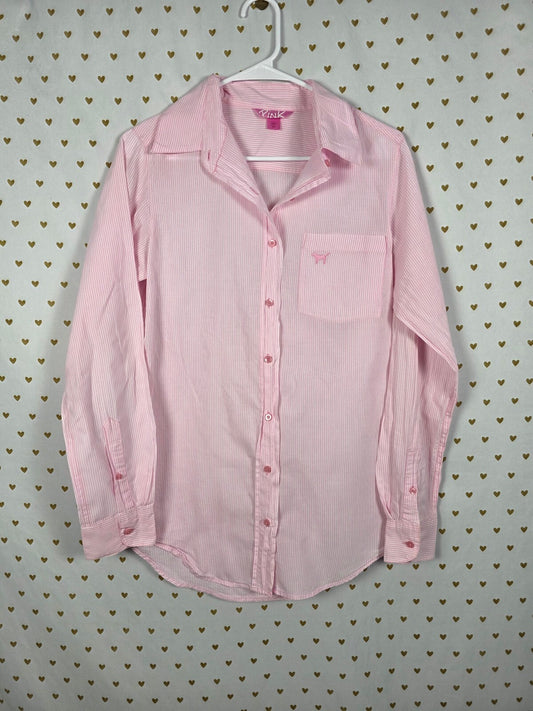 Vintage 2004 Victoria's Secret PINK Sleep Shirt XS Striped Dog Logo Y2K