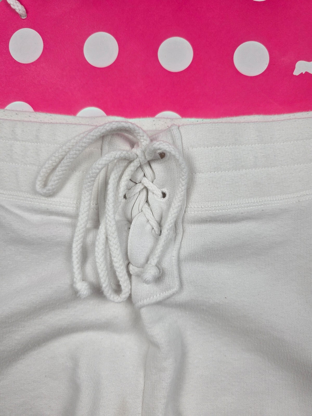 Victorias Secret PINK White Logo Lace front Sweat Shorts Large