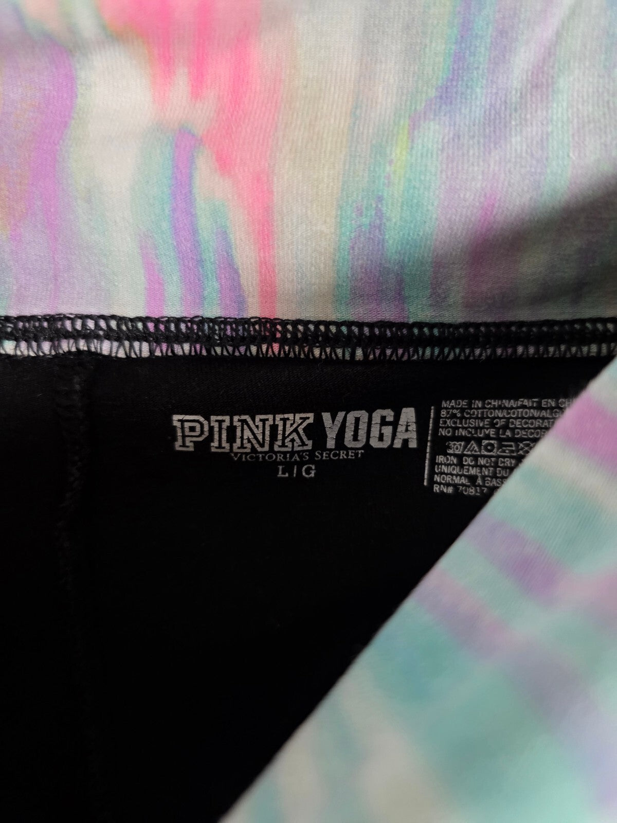 Victorias Secret PINK Vintage Rainbow Logo Foldover Yoga Pants Capri LARGE