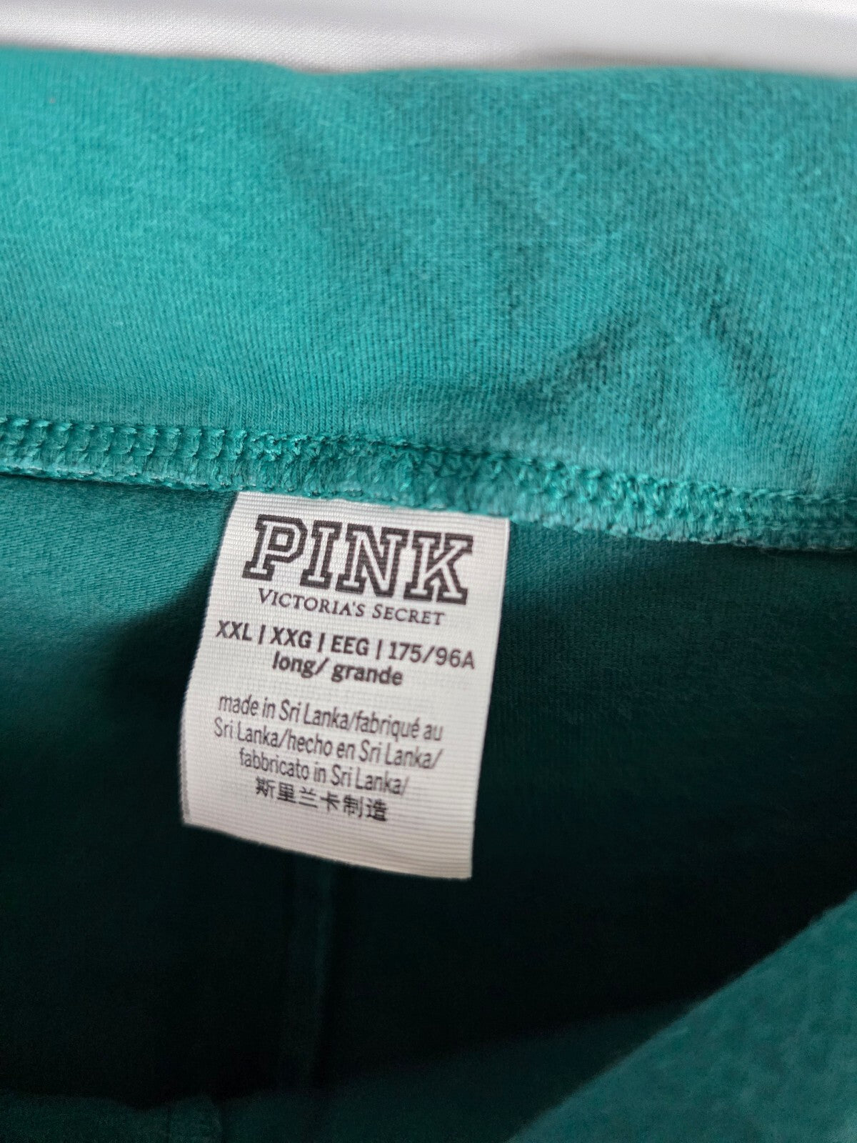 Victorias Secret PINK Green Crest Logo FOLDOVER Yoga Pants Ankle Skinny 2XL XXL