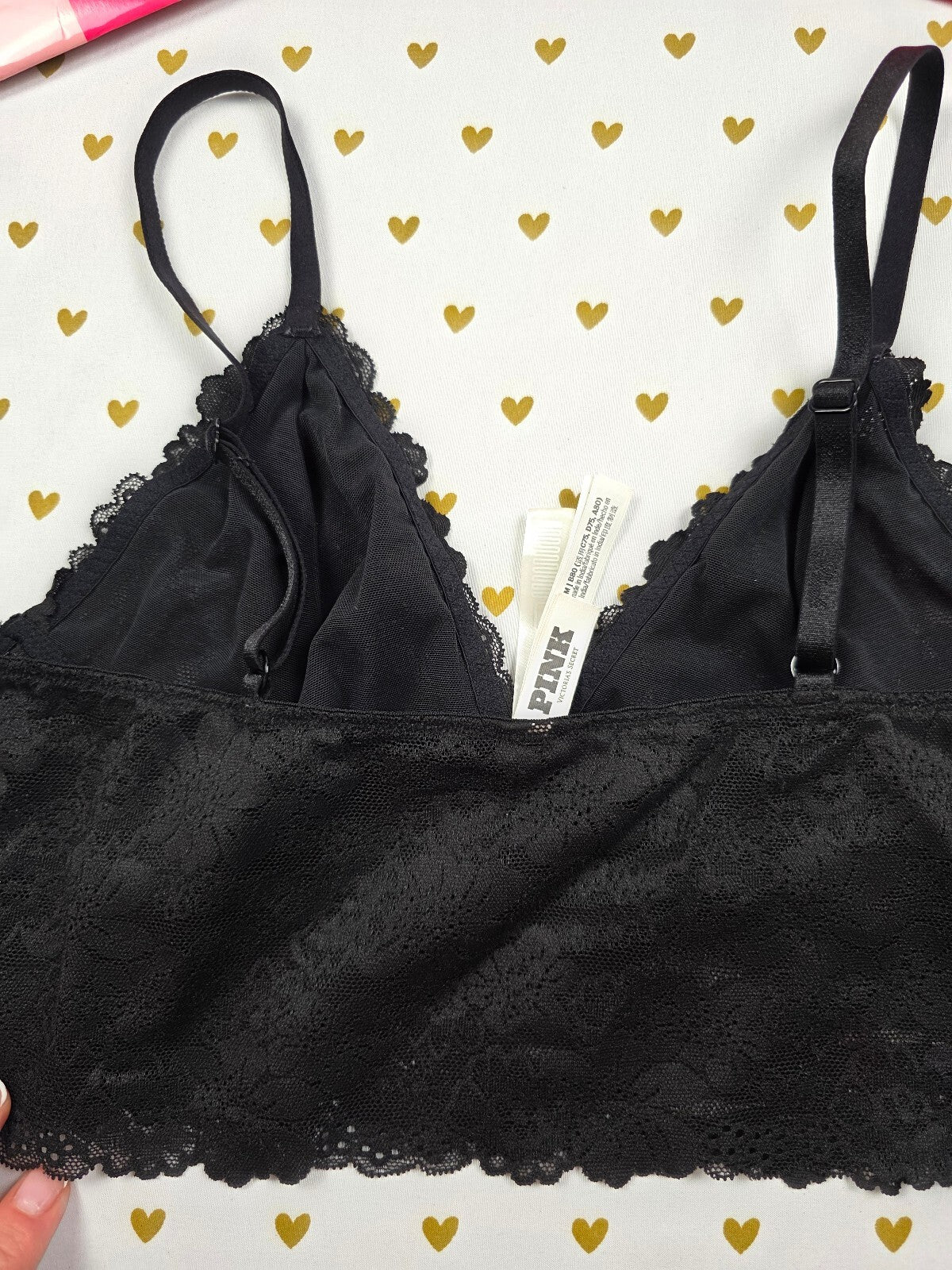 Victorias Secret Pink Black Stretch Medium Bralette Bra Top Tank