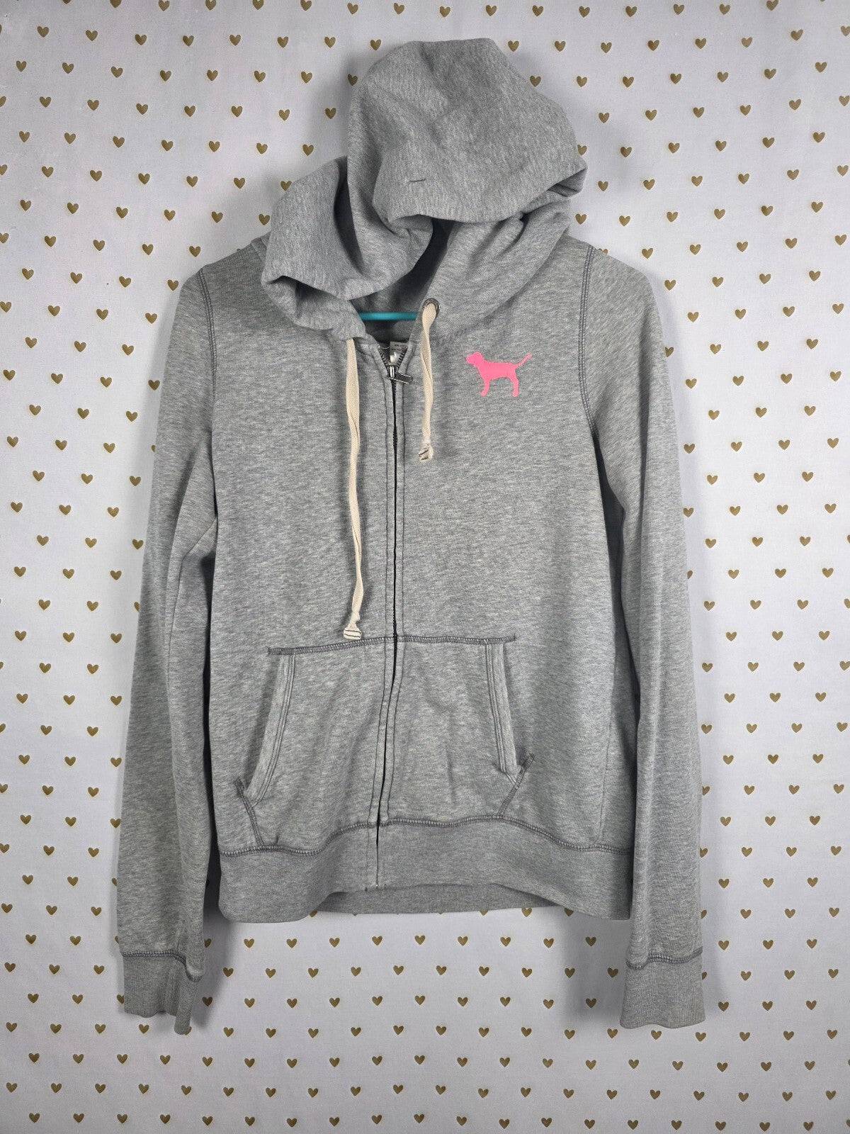 Victorias Secret Pink Vintage Grey Y2k Full zip Hoodie Jacket Logo Large