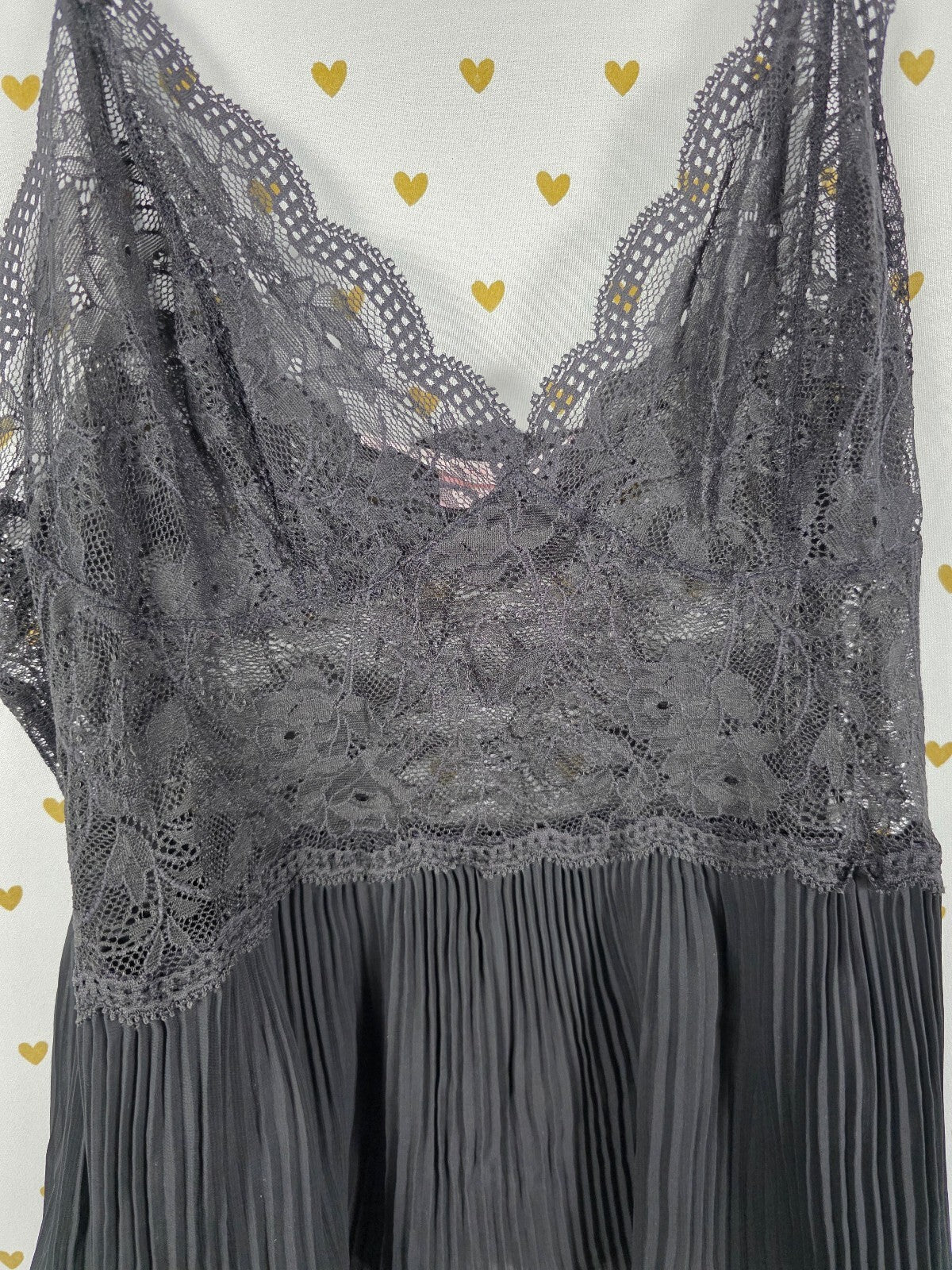 Victorias Secret Black Vintage Sexy Pleated Lace Tank Top Babydoll large