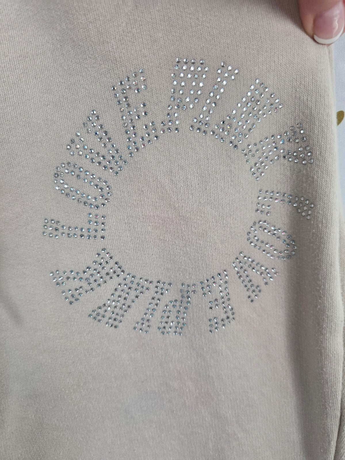 Victorias Secret PINK Bling Studded Logo Sweats Tapered Beige Large