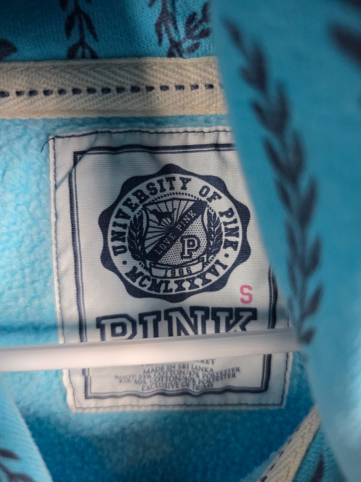 Victoria's Secret PINK Hoodie Full Zip Blue All Over Print Dog Logo Small