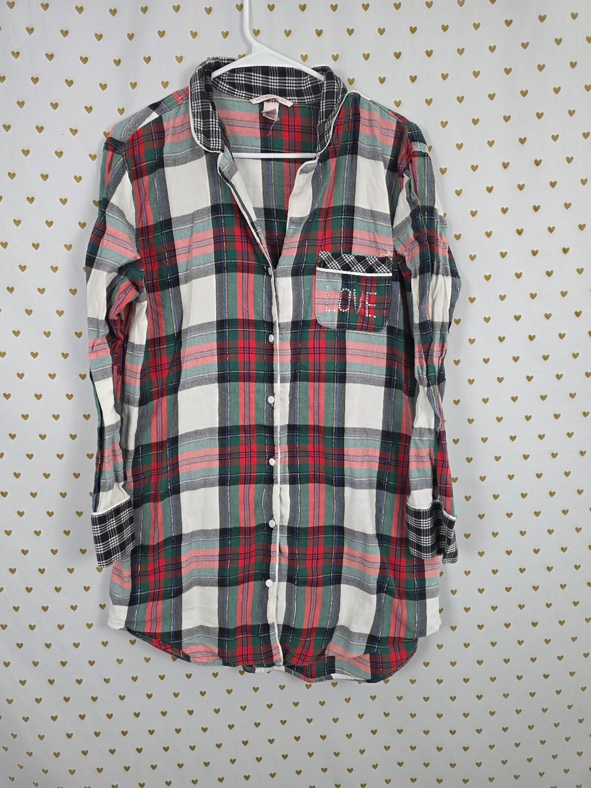Victorias Secret Plaid Long Sleep Dress Nightgown Shirt Button Down Medium