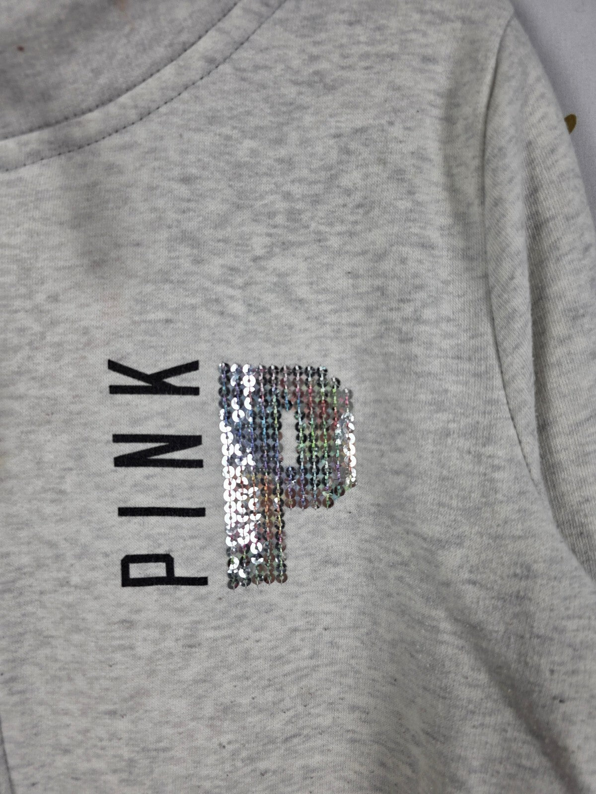 Victorias Secret Pink Rare Rainbow Bling Logo Full zip Hoodie Jacket Grey Medium