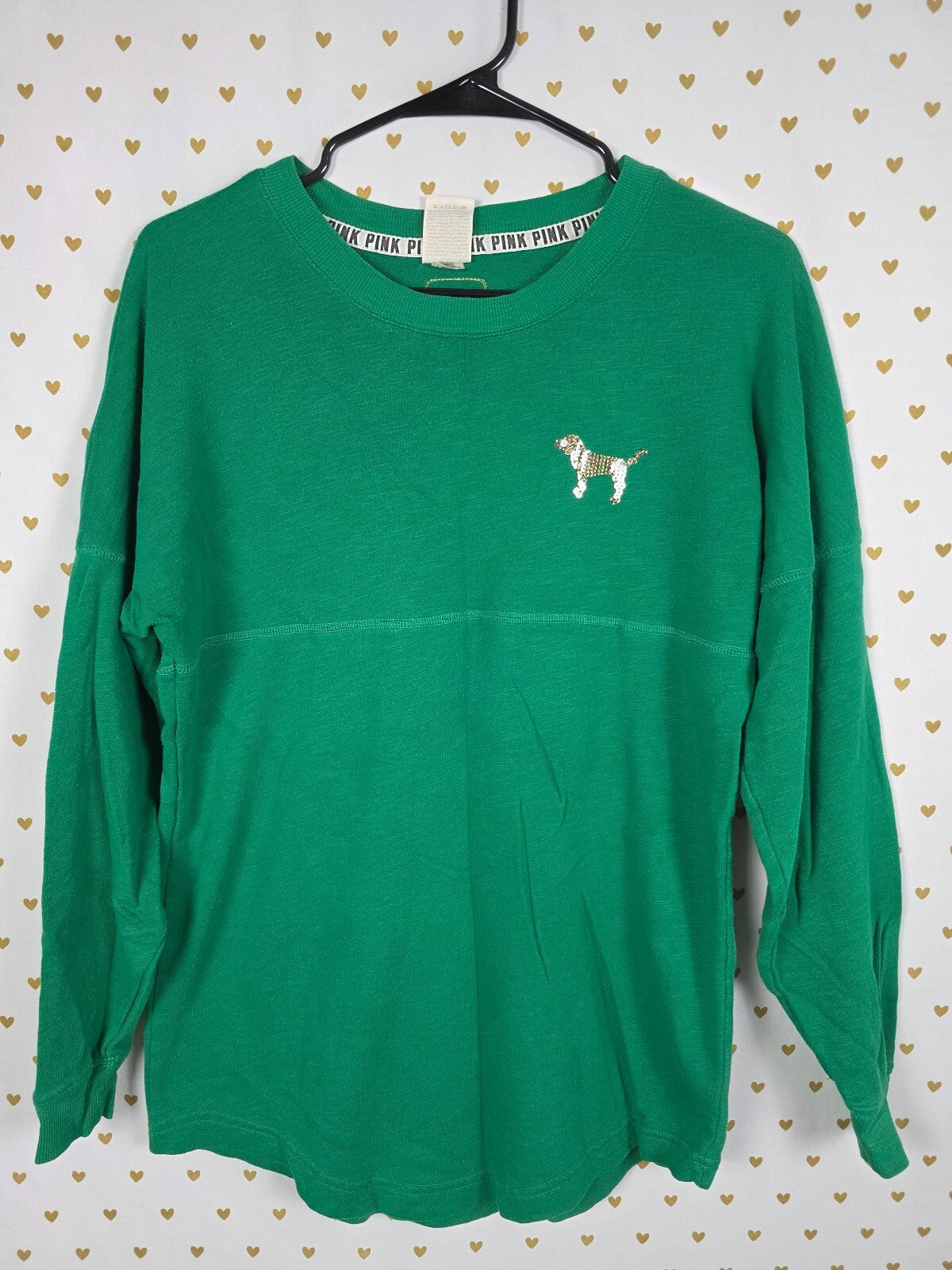Victorias Secret Pink GREEN Bling Sequined HTF Sweater Shirt XS Oversized