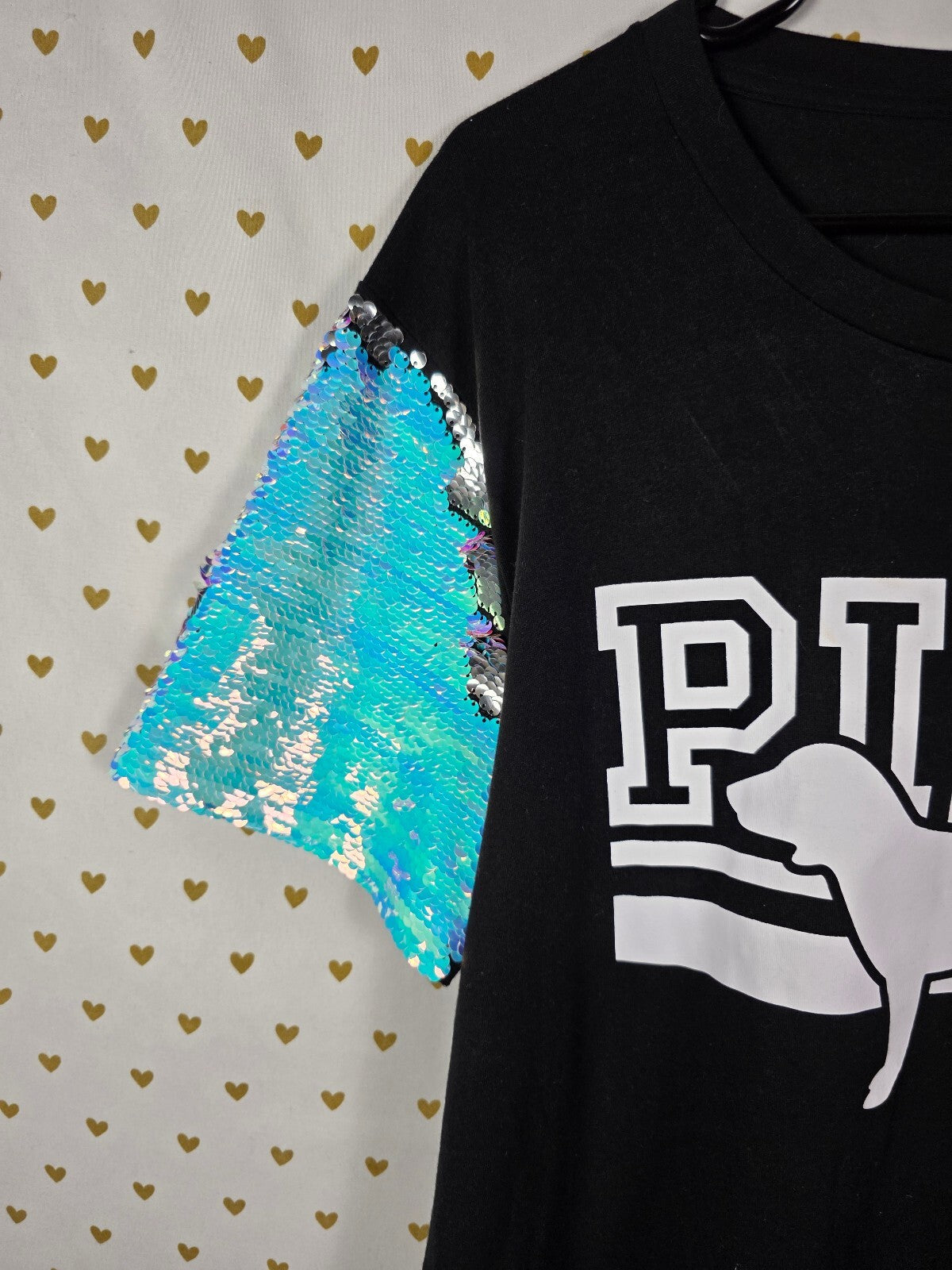Victorias Secret PINK Mermaid Flip Sequin SET Yoga Pants Tee shirt MEDIUM Set