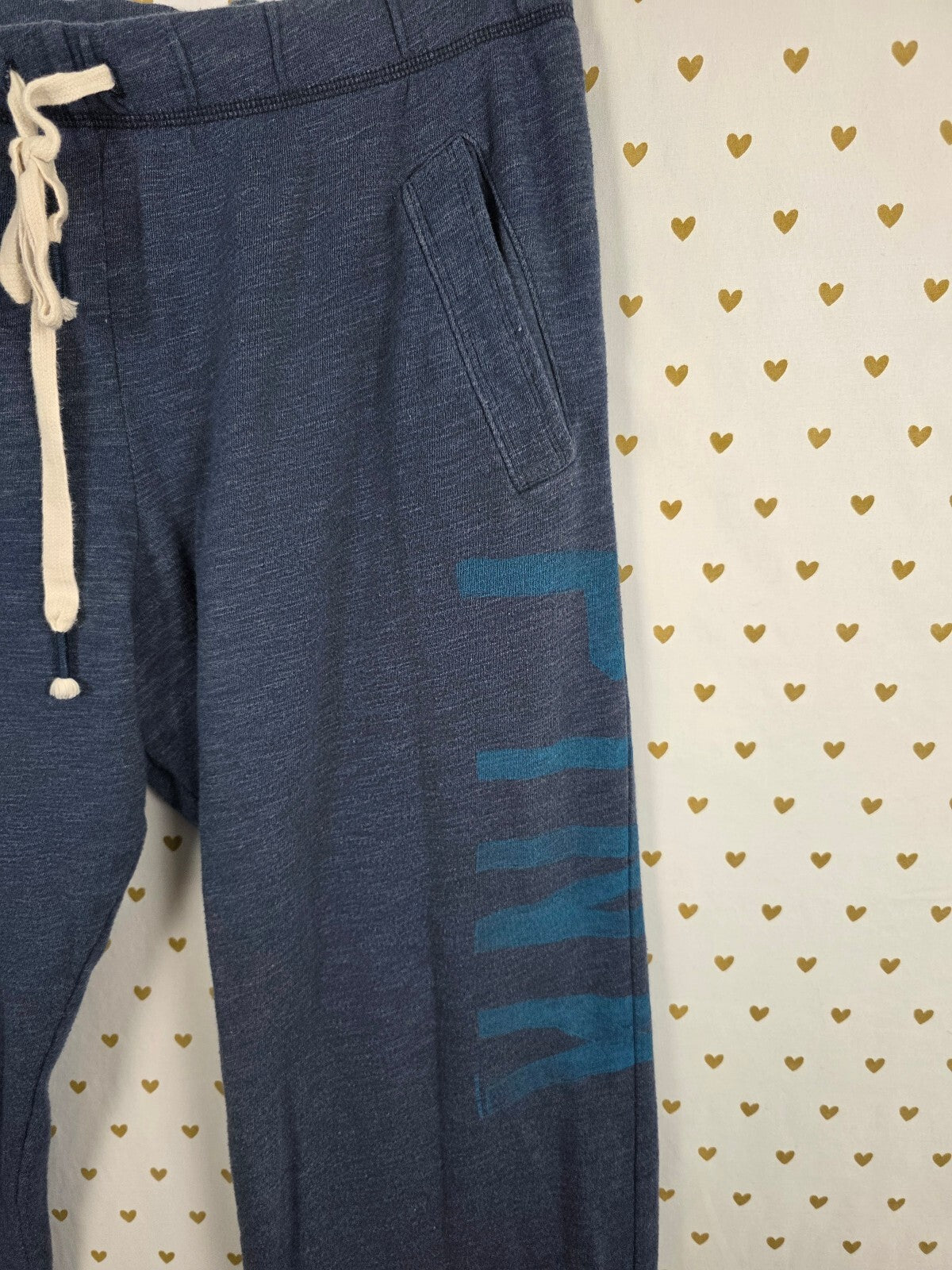 Victorias Secret PINK Medium Blue diaper butt Boyfriend Sweats Flare Logo