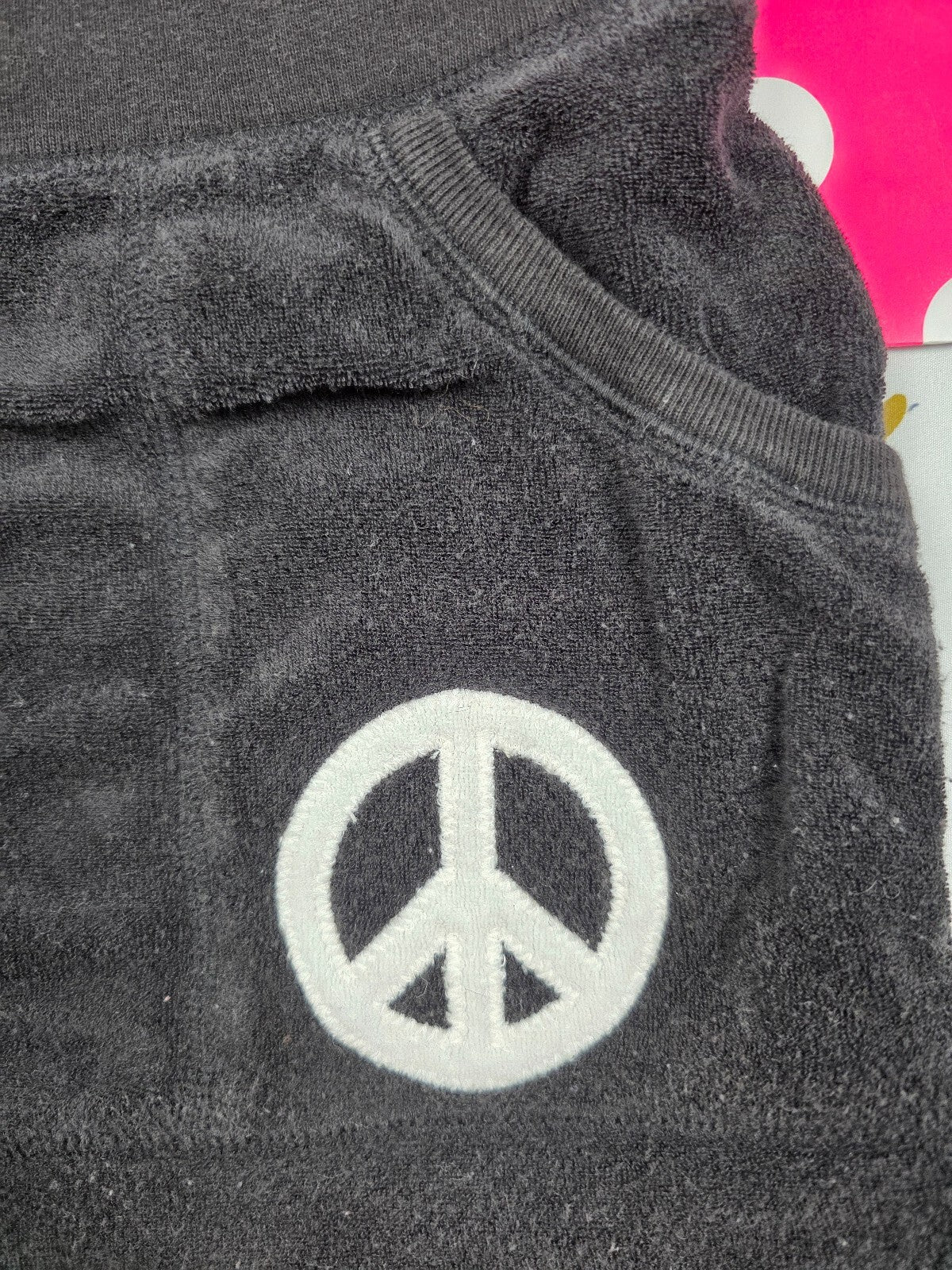 Vintage 2008 VS PINK Love Pink Velour Mini Skirt Peace Sign Black Small Y2K