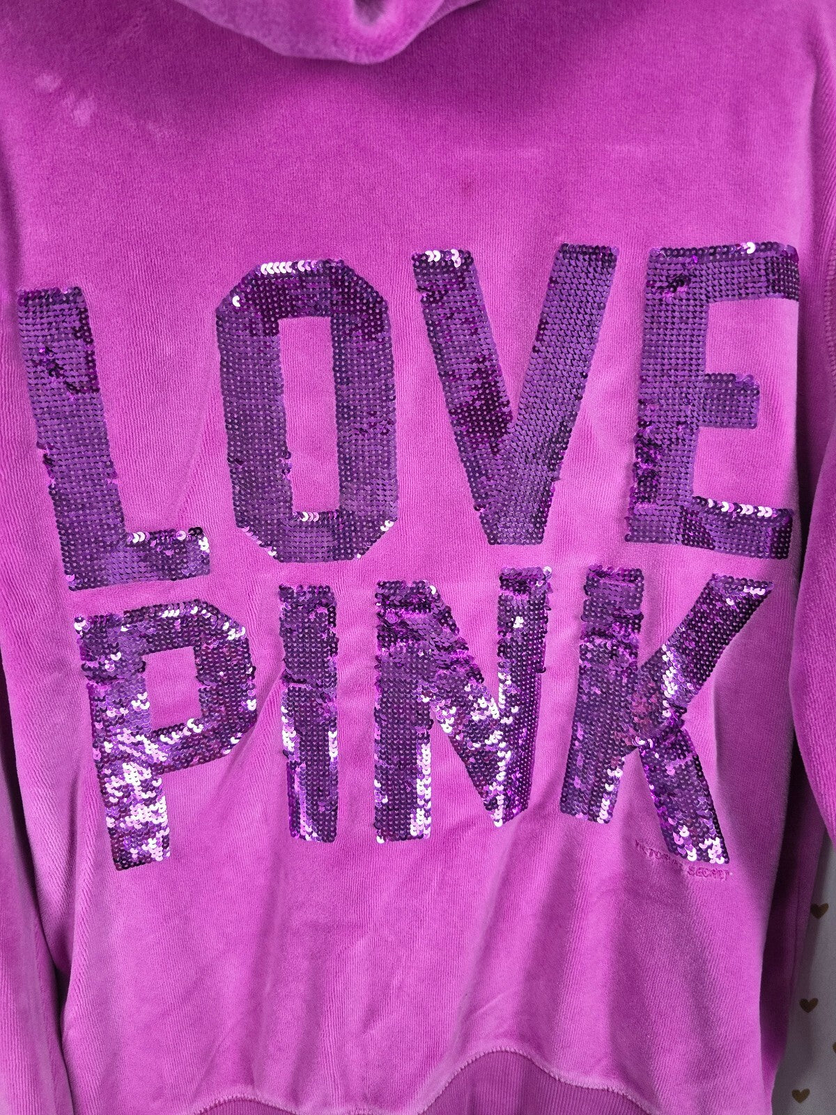 Victorias Secret Pink Purple Bling Sequined Velour Hoodie Jacket Y2k Large