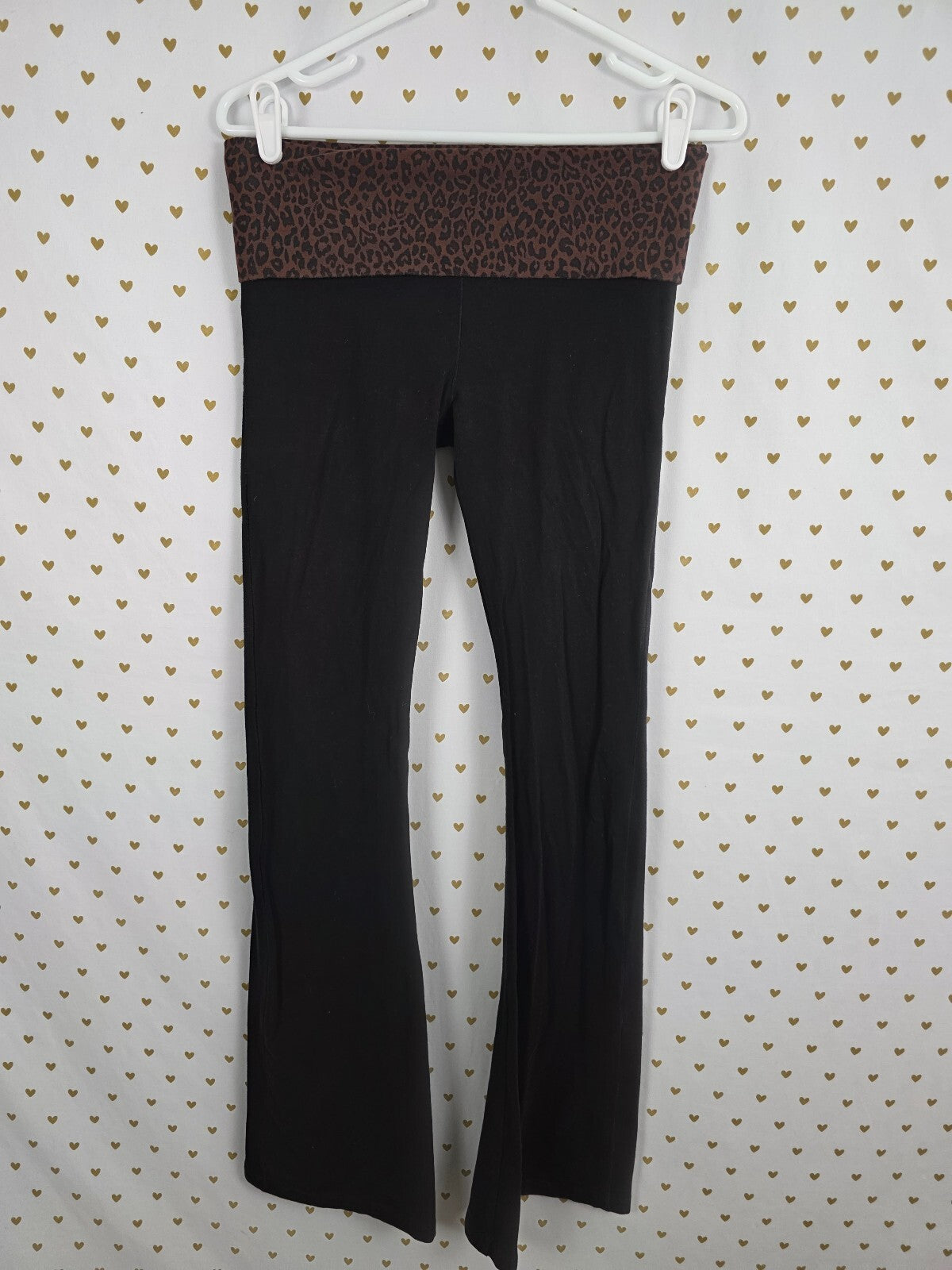 Victorias Secret PINK Foldover Flare Yoga Pants Cheetah Leopard Small