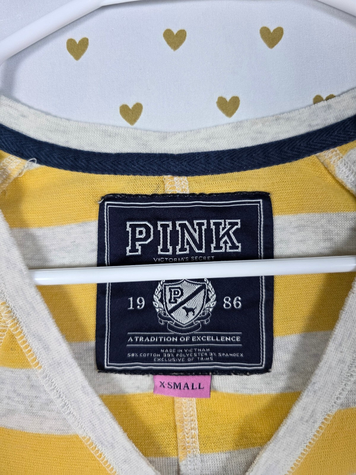 PINK Victoria's Secret 1986 Heritage Stripe Henley Long Sleeve Top Varsity XS