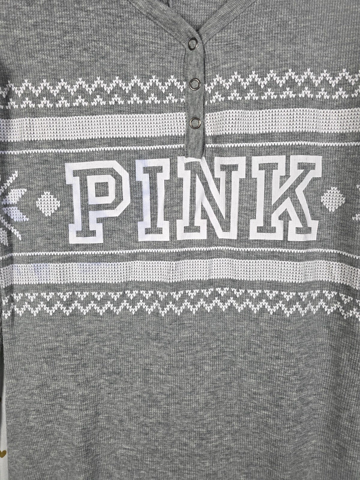 Victoria's Secret PINK Long Jane Thermal M Fair Isle Drop Seat Pajamas
