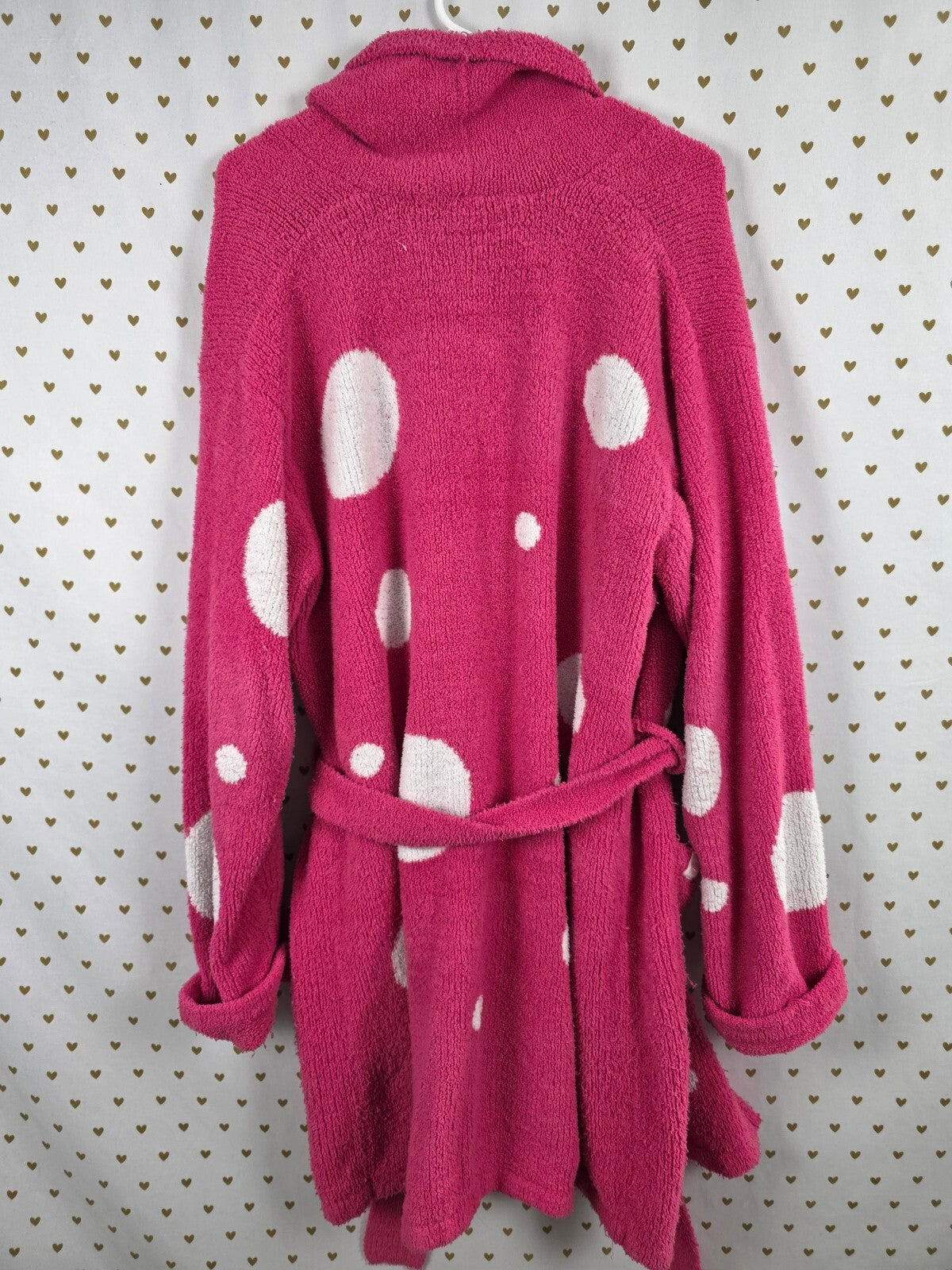 Vintage Victoria's Secret Pink White Polka Dot Plush Robe Belted Large