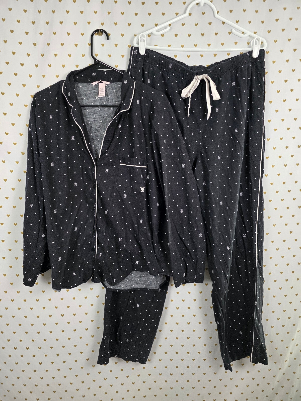 Victorias Secret XL Logo Sleep Set Outfit Pants Shirt Button Down PJ