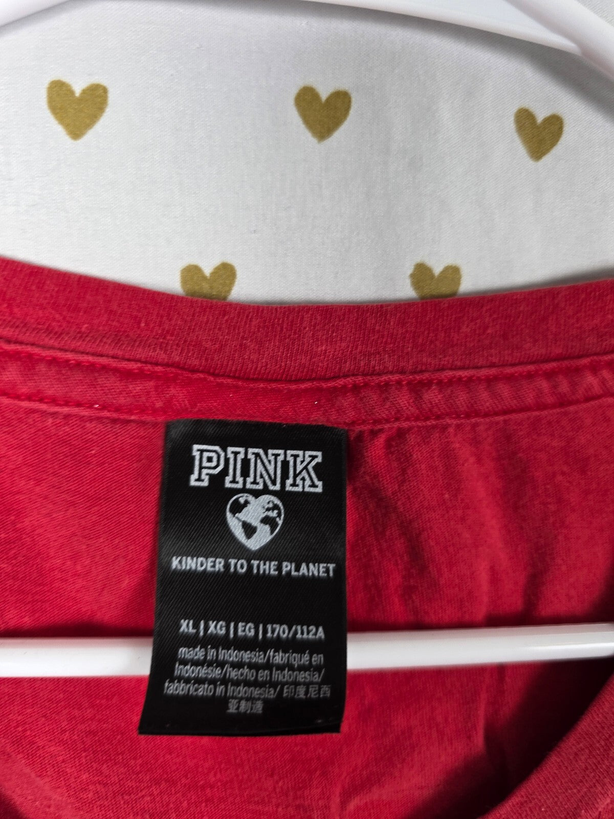 Victorias Secret PINK Gold Glitter Red Pocket Tee shirt XL